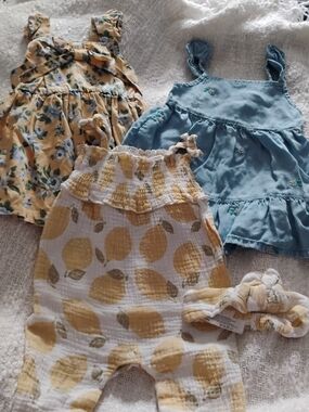 Yellow Floral & Blue Cotton Summer Dress Set Limon Print Romper